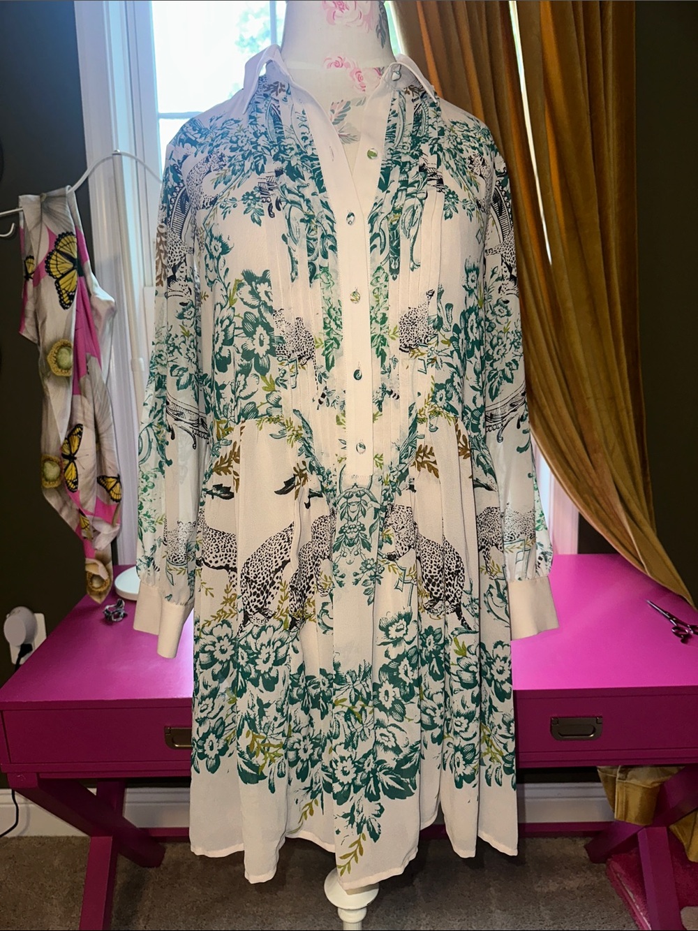 Maeve Cream Floral and Teal Long Sleeve Dress